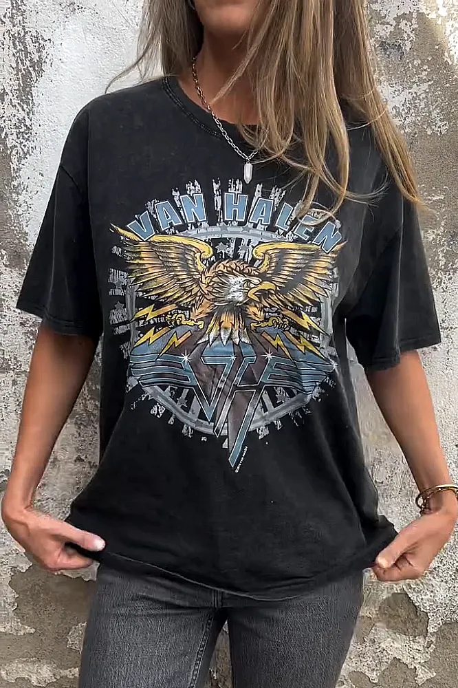 Women's Washed Fabric Pattern T-shirt