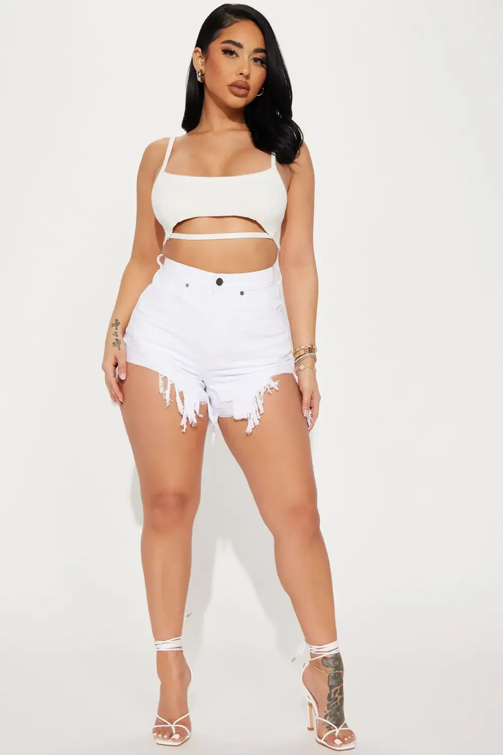 Press My Line Cut Off Denim Shorts - White