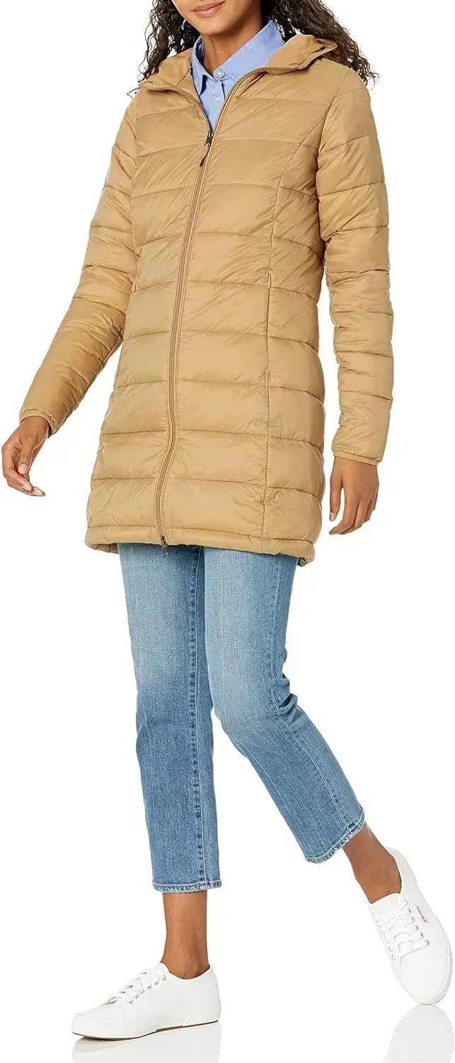 Women's Lightweight Water-Resistant Hooded Puffer Coat (Available in Plus Size)