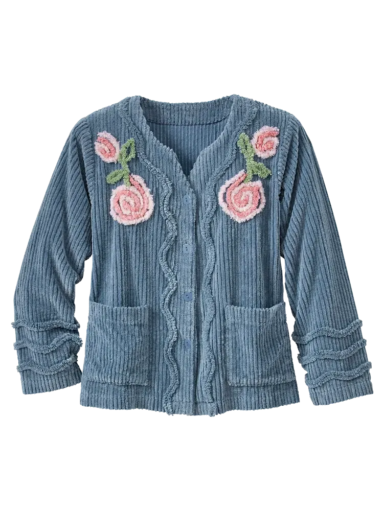 Chenille Blossom Button-Front Bed Jacket