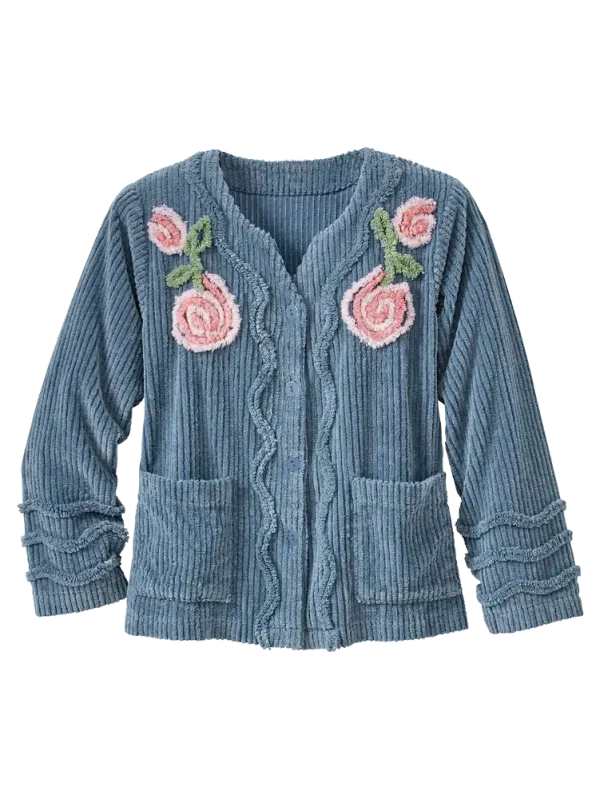 Chenille Blossom Button-Front Bed Jacket