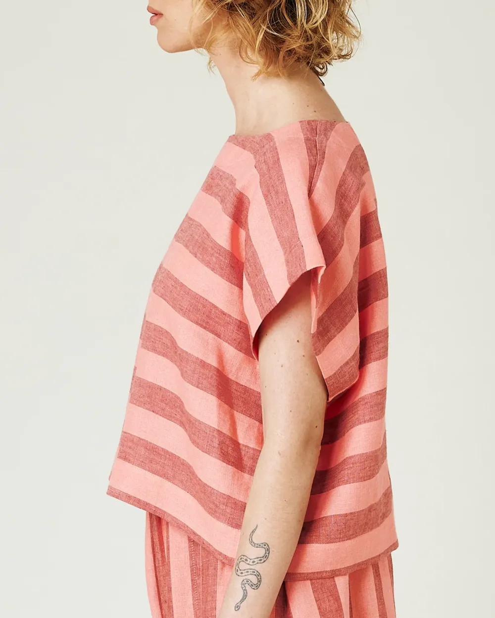 BLUSH STRIPE LINEN TOP