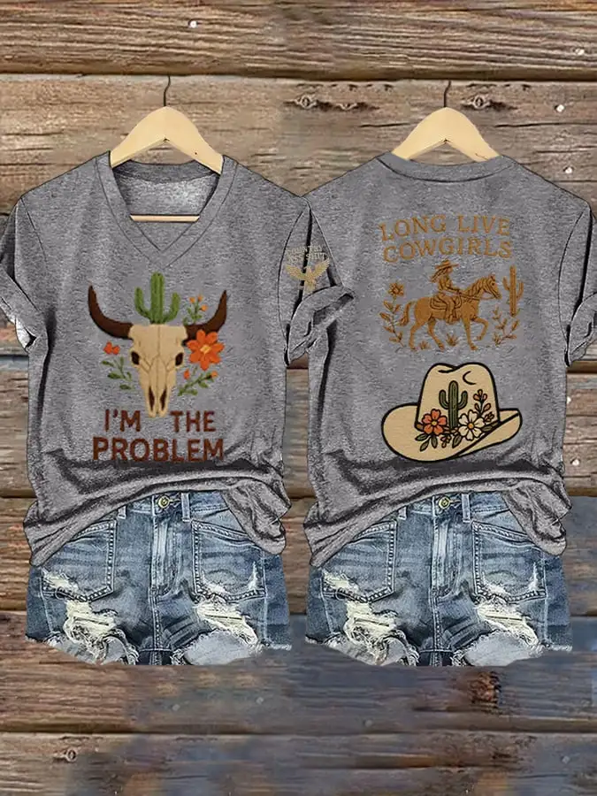 Women's I'M The Problem Country Music Printed Short-Sleeved T-Shirt