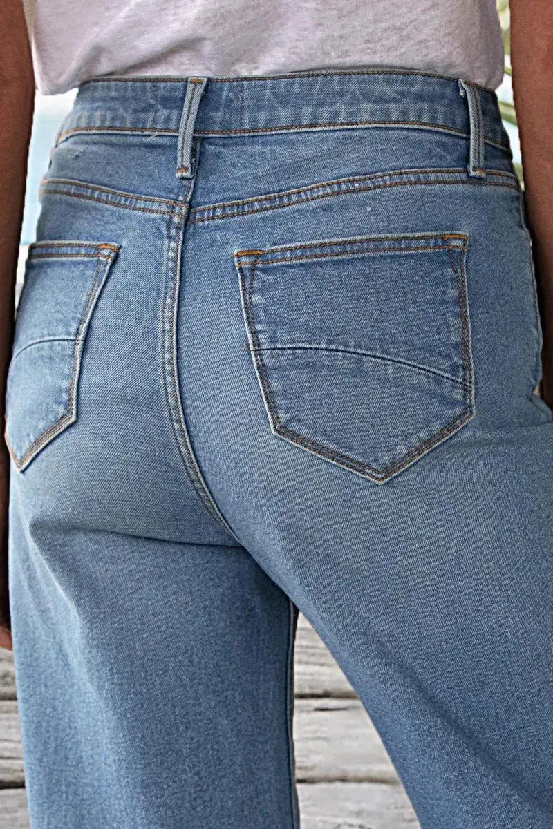 Button Fly Wide Leg Mid Rise Jeans Without Belt