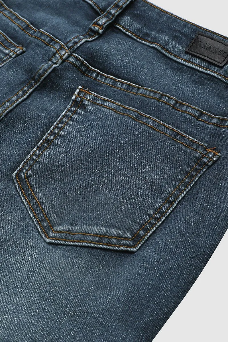 Washed Floral Embroidery Stretchy Mid Waist Bootcut Jeans