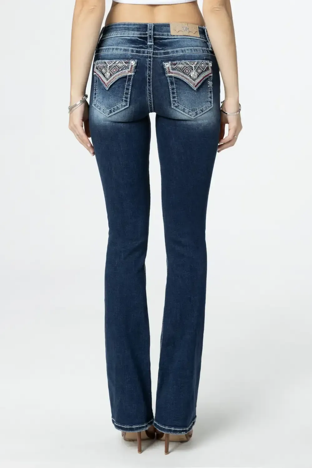 Magenta Embroidered Quilt Bootcut Jeans