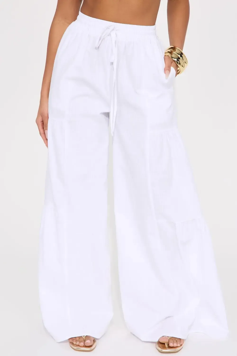 Sandra Linen Wide Leg Pant - White