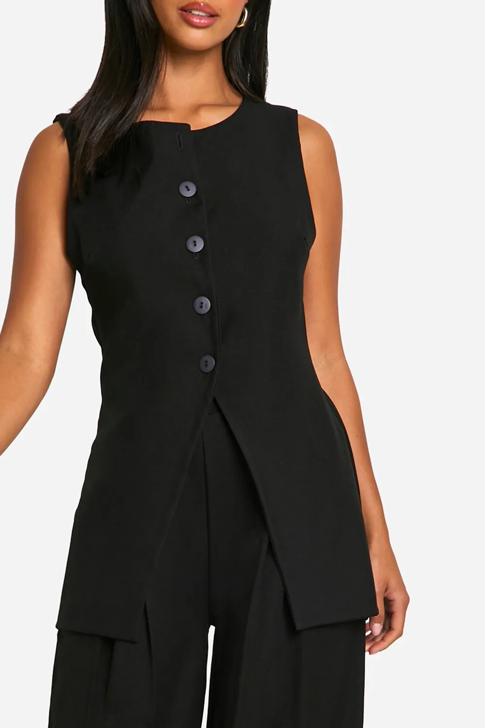 High Collar Versatile Exquisite Slit Black Women's Vest