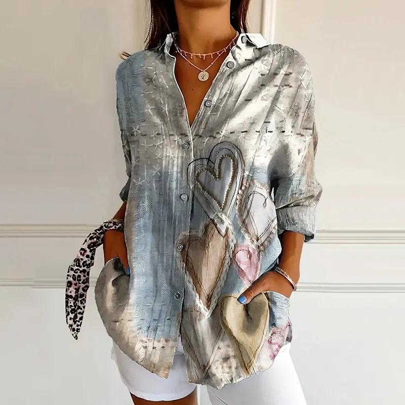 Women's Heart Art Linen Blend Casual Shirt