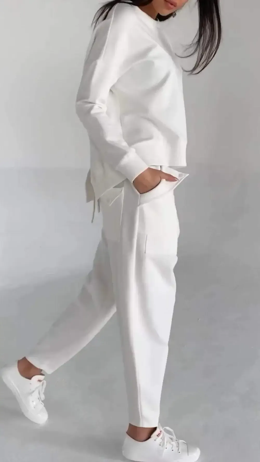 Women Fashion Casual Round Neck Long Sleeve Two Piece Suit