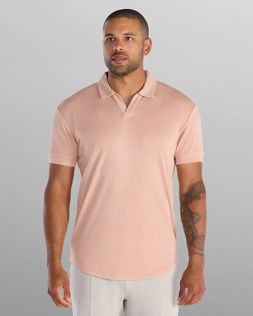 Ribbed Short Sleeve Open V Polo