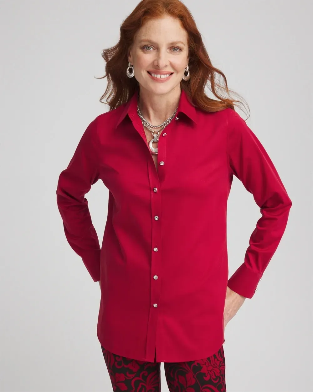 No IronTM Sateen Rhinestone Shirt