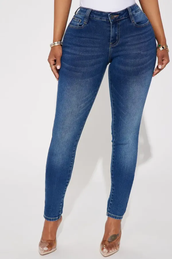 Jet Lagged Mid Rise Stretch Skinny Jeans - Dark Wash