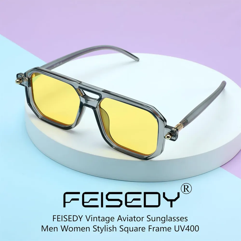 FEISEDY Vintage Square 70s Flat Aviator Sunglasses Women Men Classic Retro Stylish Frame UV400 Sunglasses B2622