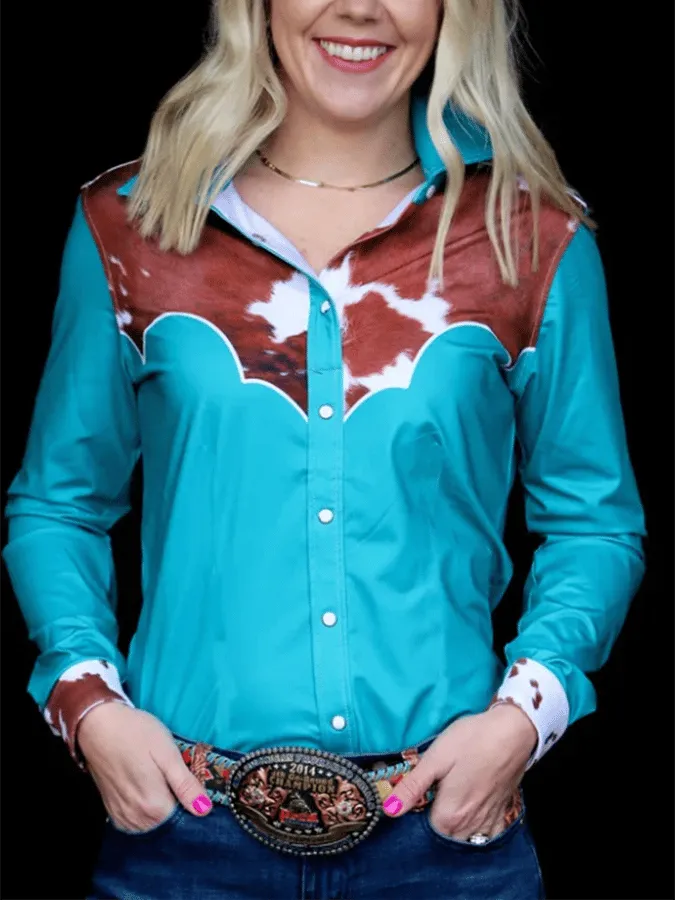 Women's Vintage Western Print Long Sleeve Shirt