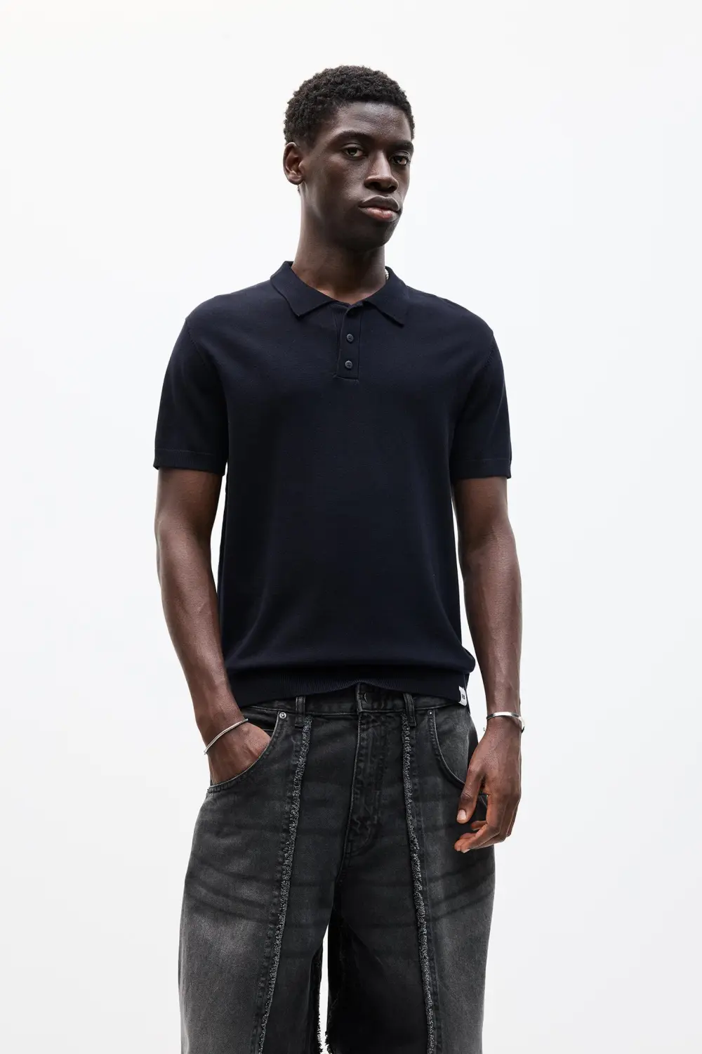 Short sleeve knit polo shirt