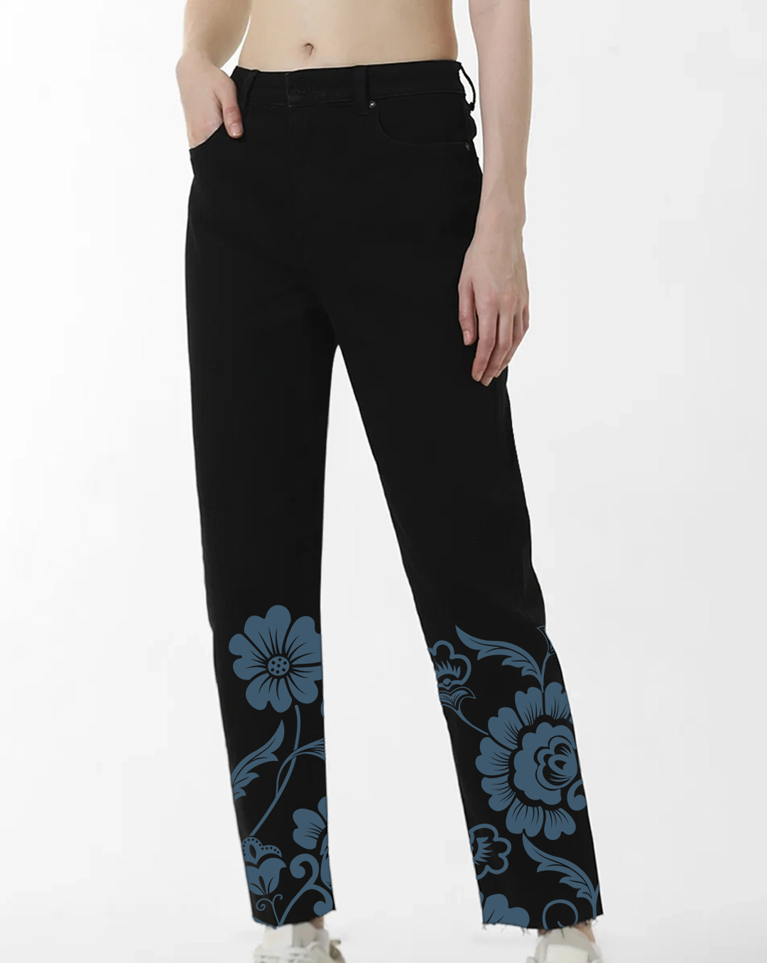 Black High Rise Floral Embroidered Jeans