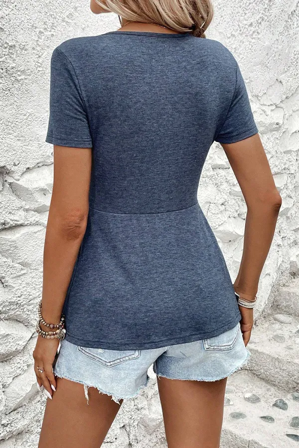 Solid Twist Front V Neck Short Sleeve T-Shirt