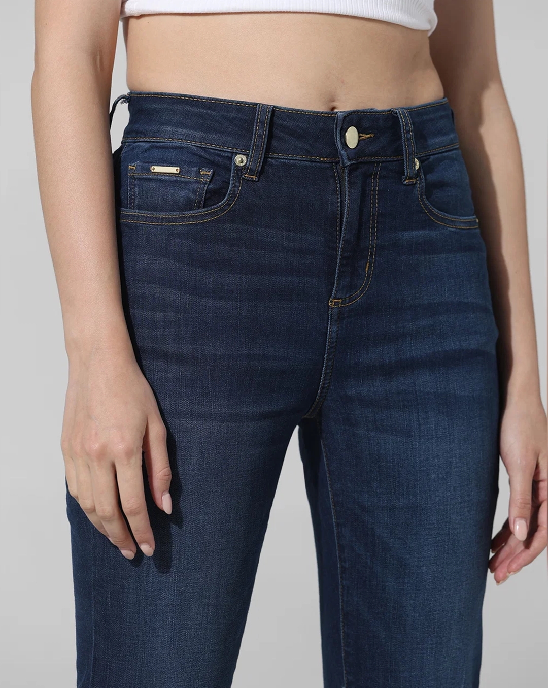 Blue Mid Rise Tulga Flared Jeans with Red Pattern