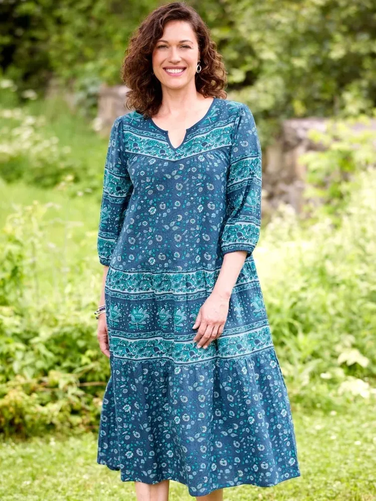 Notch Neckline Muumuu With 3/4 Sleeves