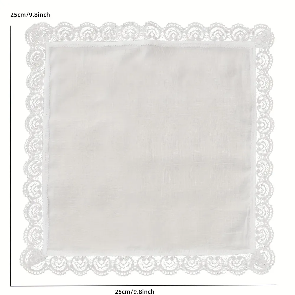 Six Ladies' Pure White Lace Decorated Handkerchiefs