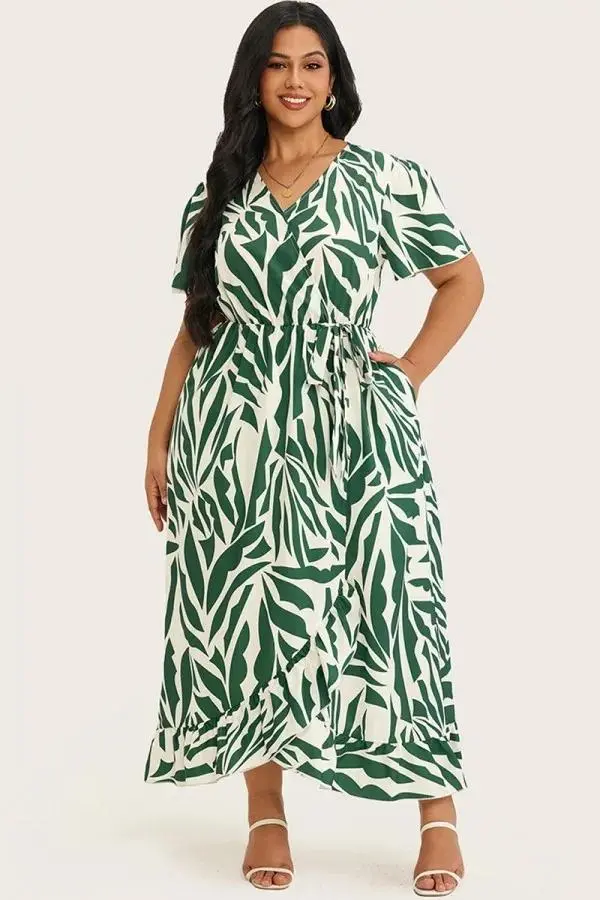 Floral Ruffle Knot Side Random Printed Maxi Dress