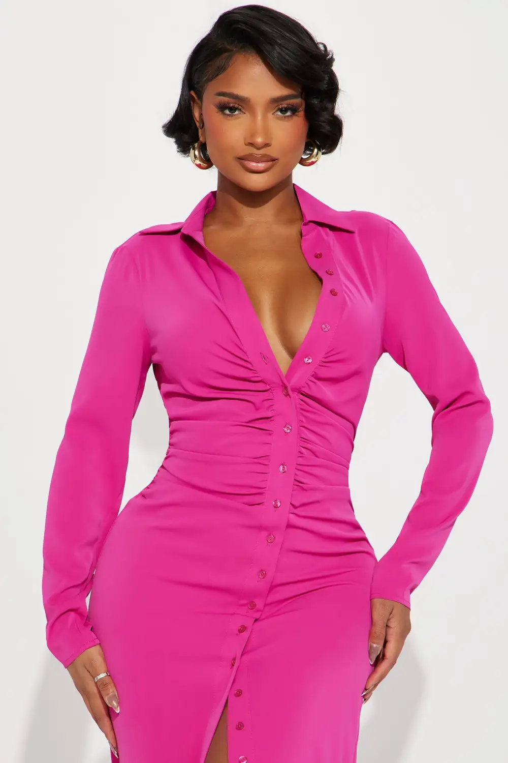 Carolina Button Down Maxi Dress - Magenta