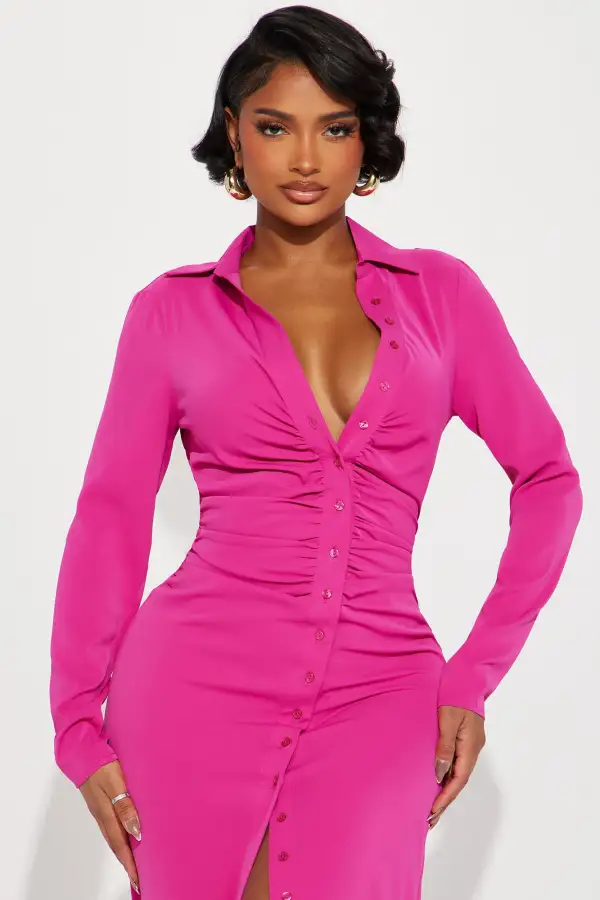 Carolina Button Down Maxi Dress - Magenta
