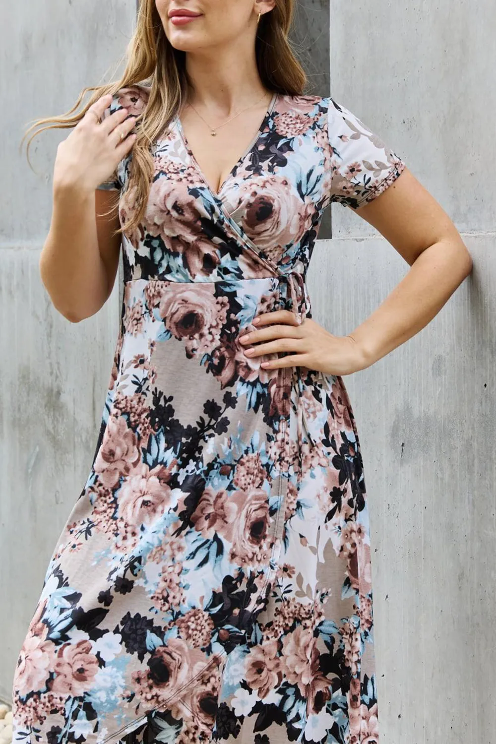 Mature All-Match Floral V-Neck Dress