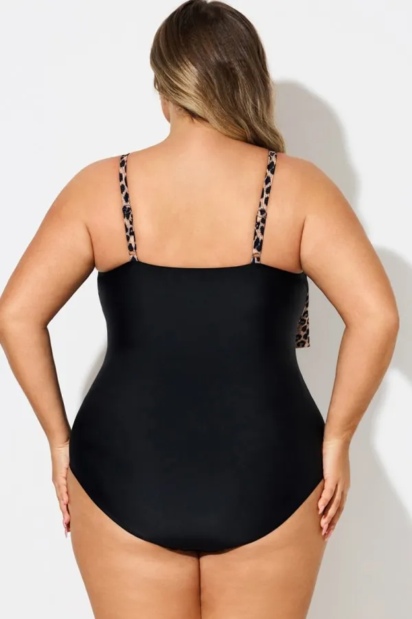 Leopard Print V-Neck Ruched Hem One Piece Swimsuit
