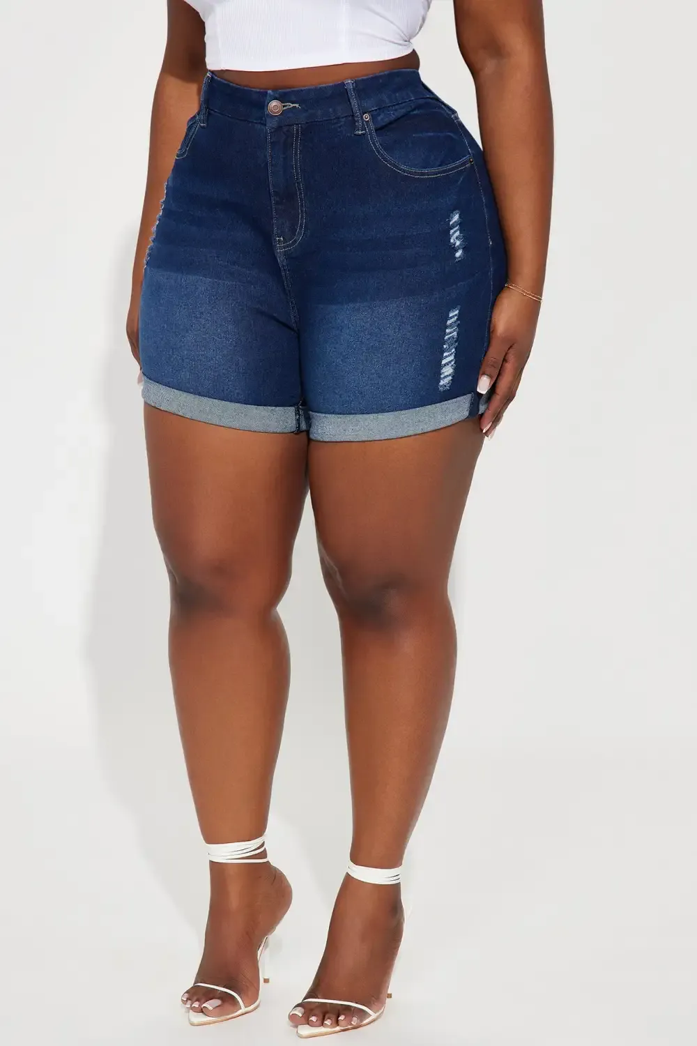 Heaven Sent Cuffed Denim Mom Shorts - Dark Wash