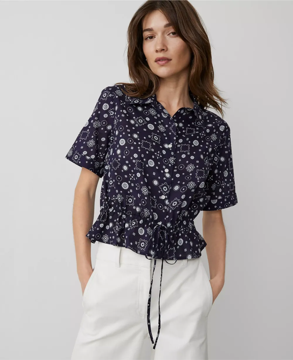 Weekend Collection Floral Tie-Waist Peplum Shirt
