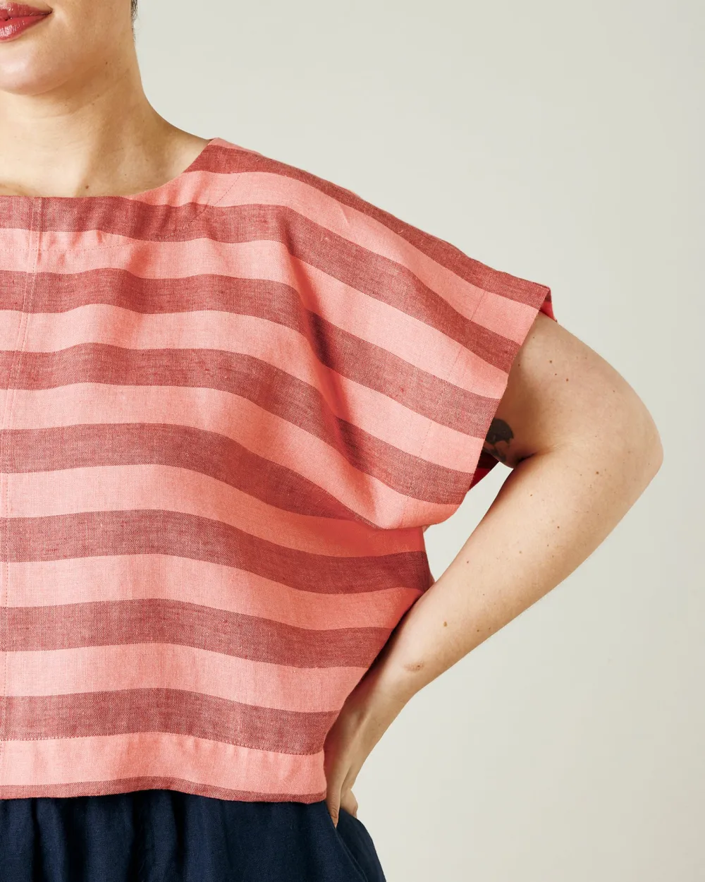 BLUSH STRIPE LINEN TOP
