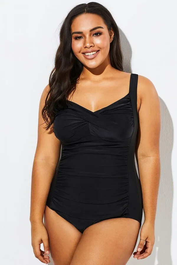 Purple Textured Twist Front One Piece Swimsuit