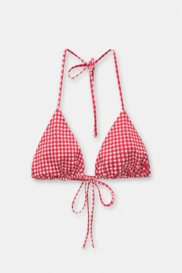 Gingham triangle bikini top