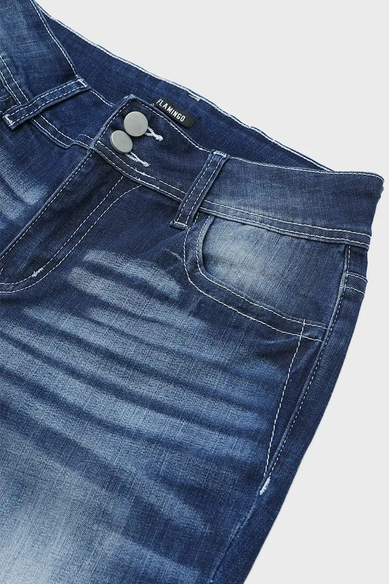Double Button Wash High Stretch Mid Waist Skinny Jeans