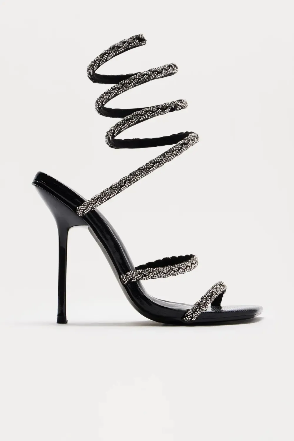 Docella Rhinestone Wrap Up Heels - Black
