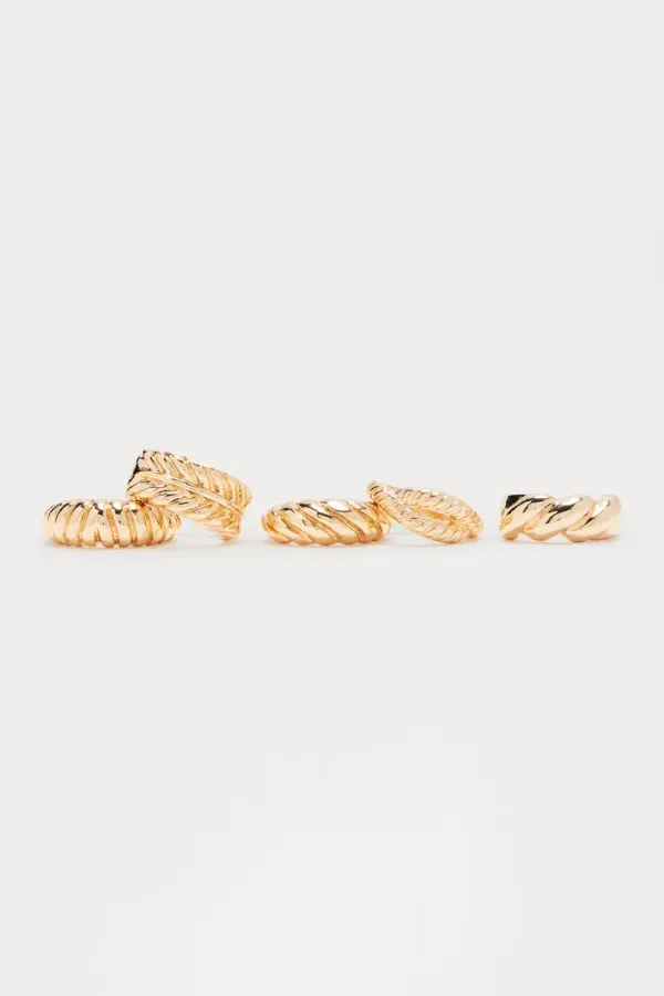 Your Hand In Mine 5 Piece Ring Set - Gold