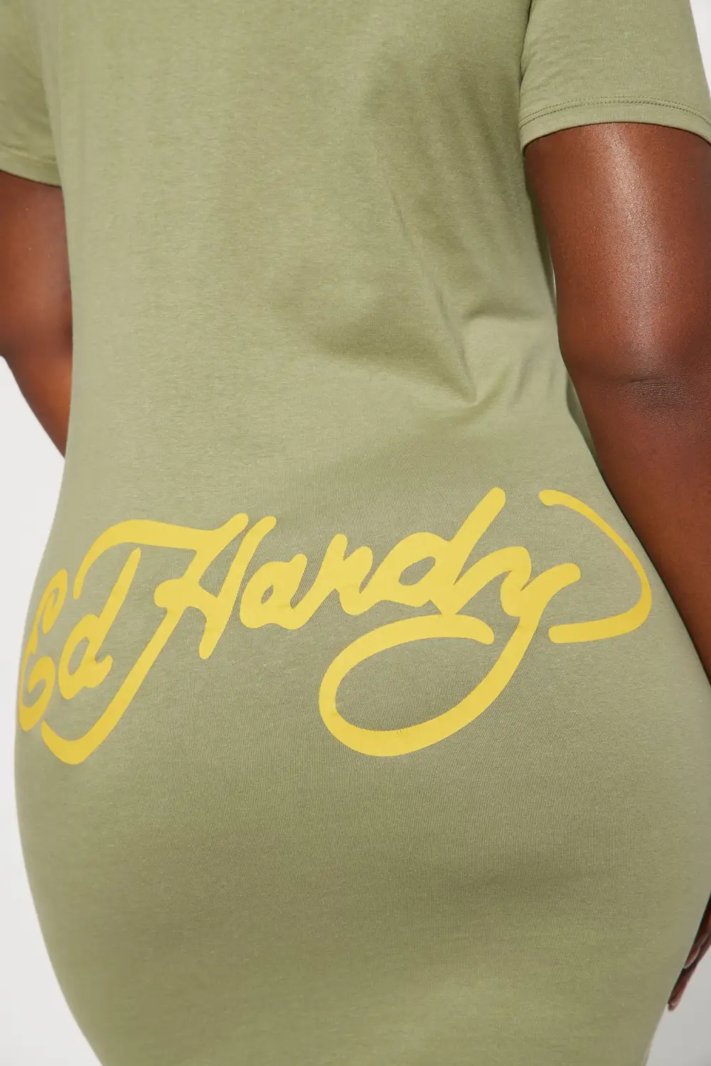 Ed Hardy Skull T Shirt Mini Dress - Olive