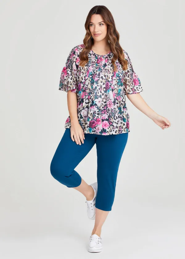 Animal Pintuck Floral Top