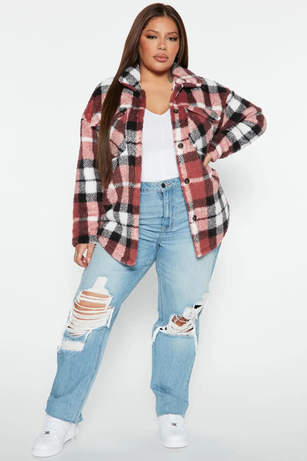 Feels Like Fall Sherpa Shacket - Mauve/combo