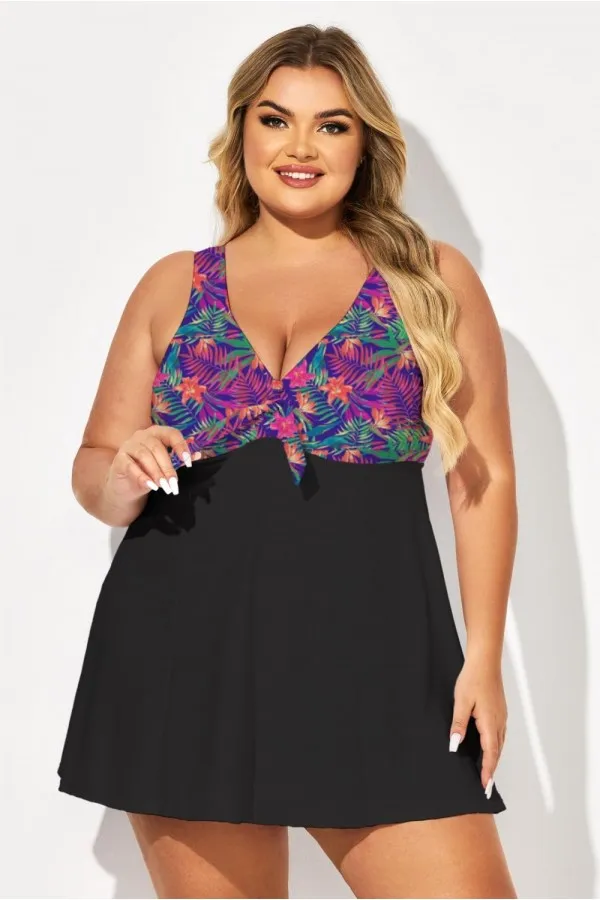 Tie Front V-Neck Tummy Control Swimdress