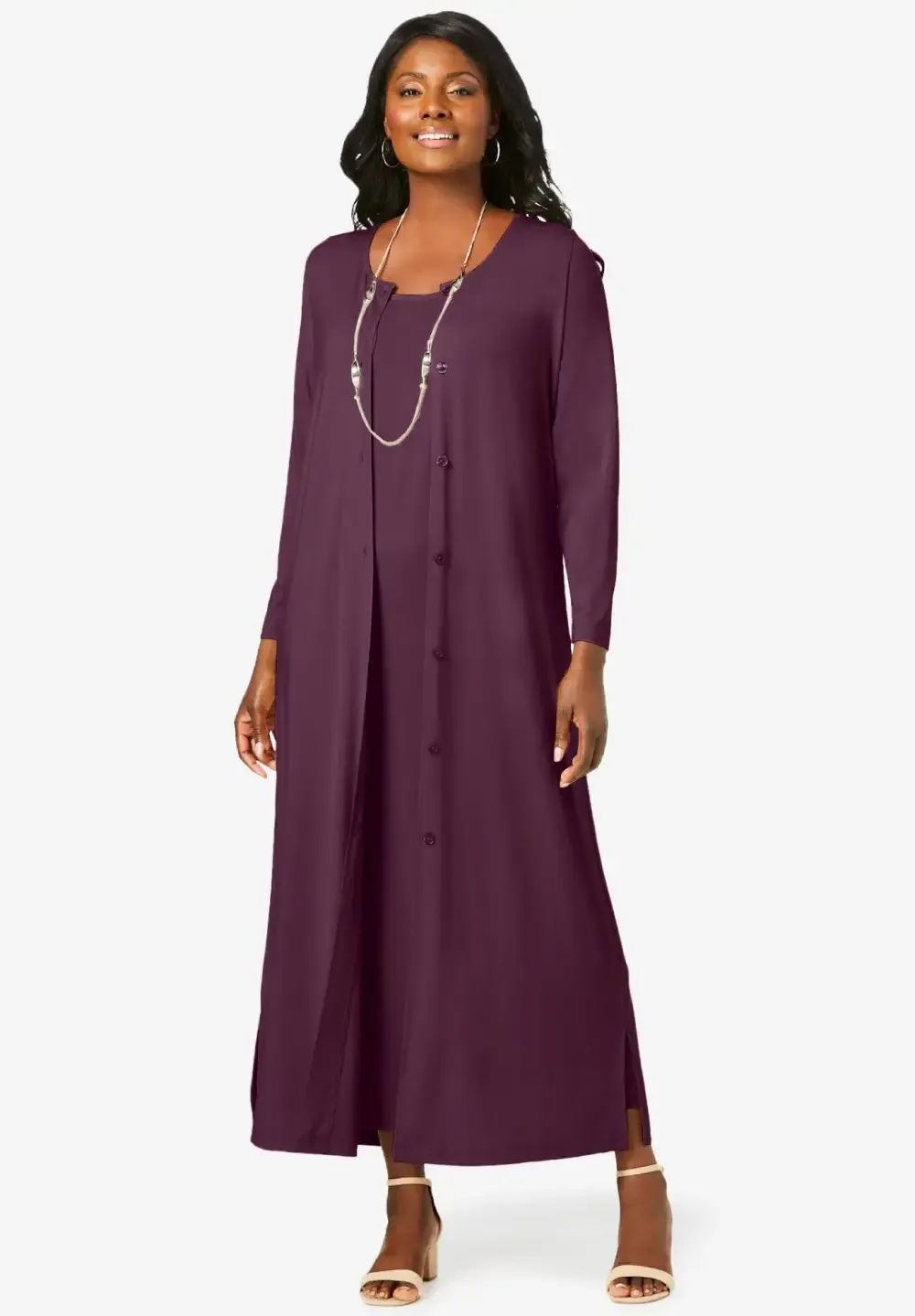 2-Piece Stretch Knit Duster Set