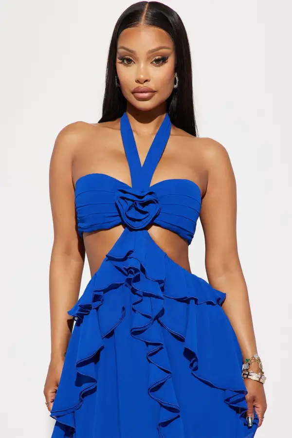 Rosette Ruffle Maxi Dress - Royal