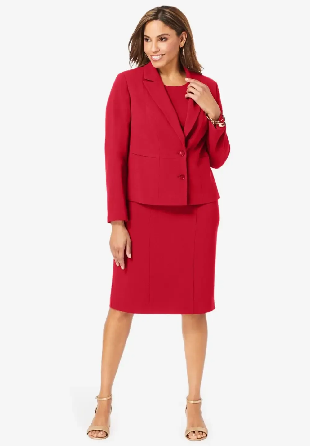 2-Piece Stretch Crepe Single-Breasted Jacket Dress