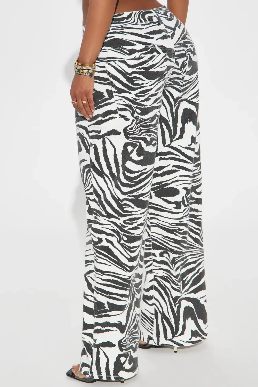 Untamed Zebra Printed Wide Leg Jeans - Black/White
