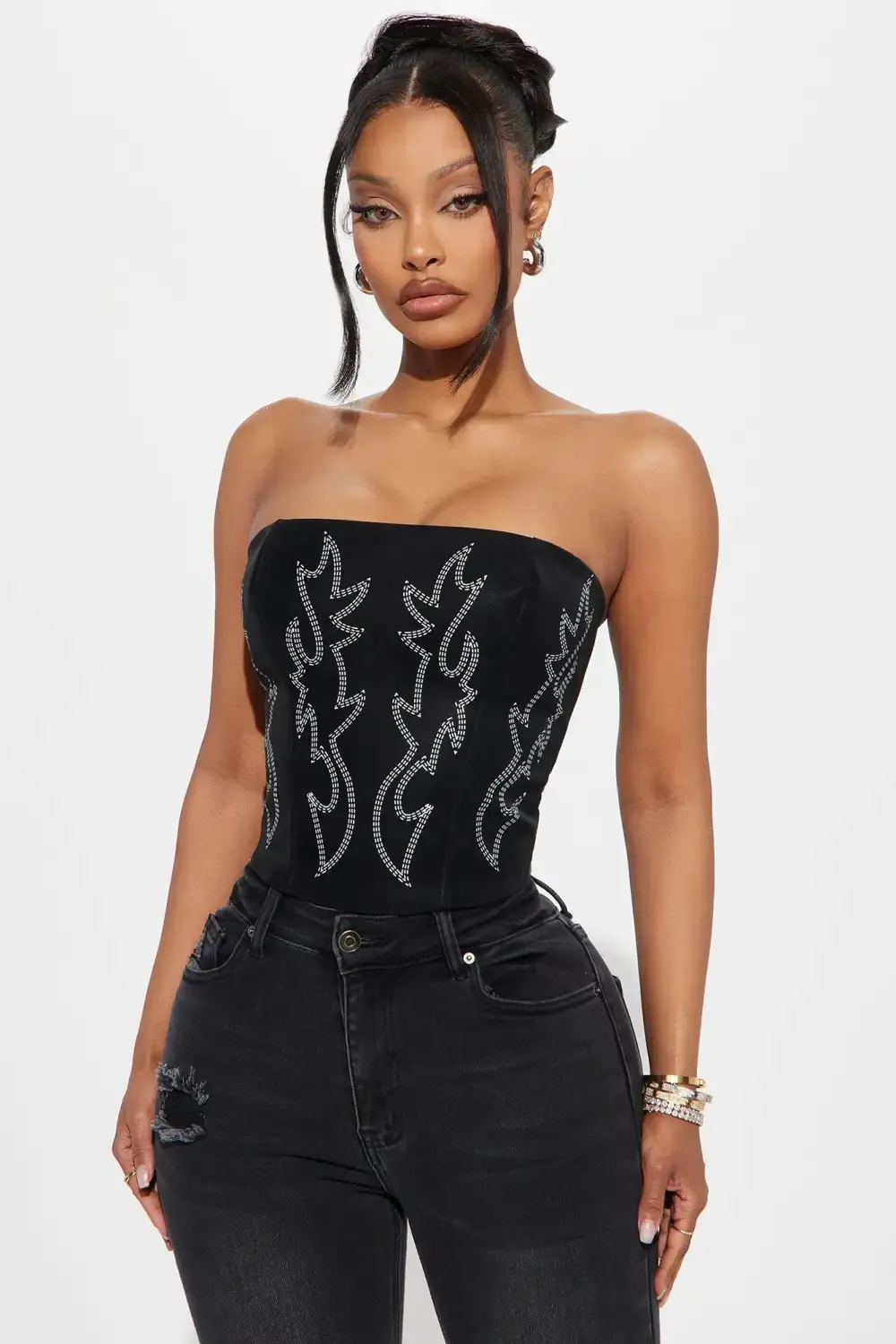 Rodeo Bound Faux Leather Corset Top - Black