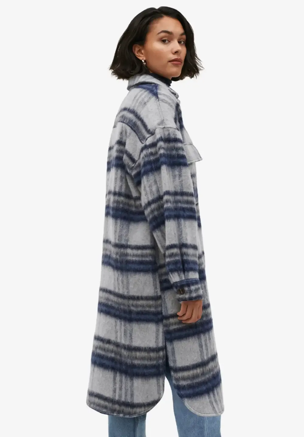 Wool Blend Long Shirt Jacket