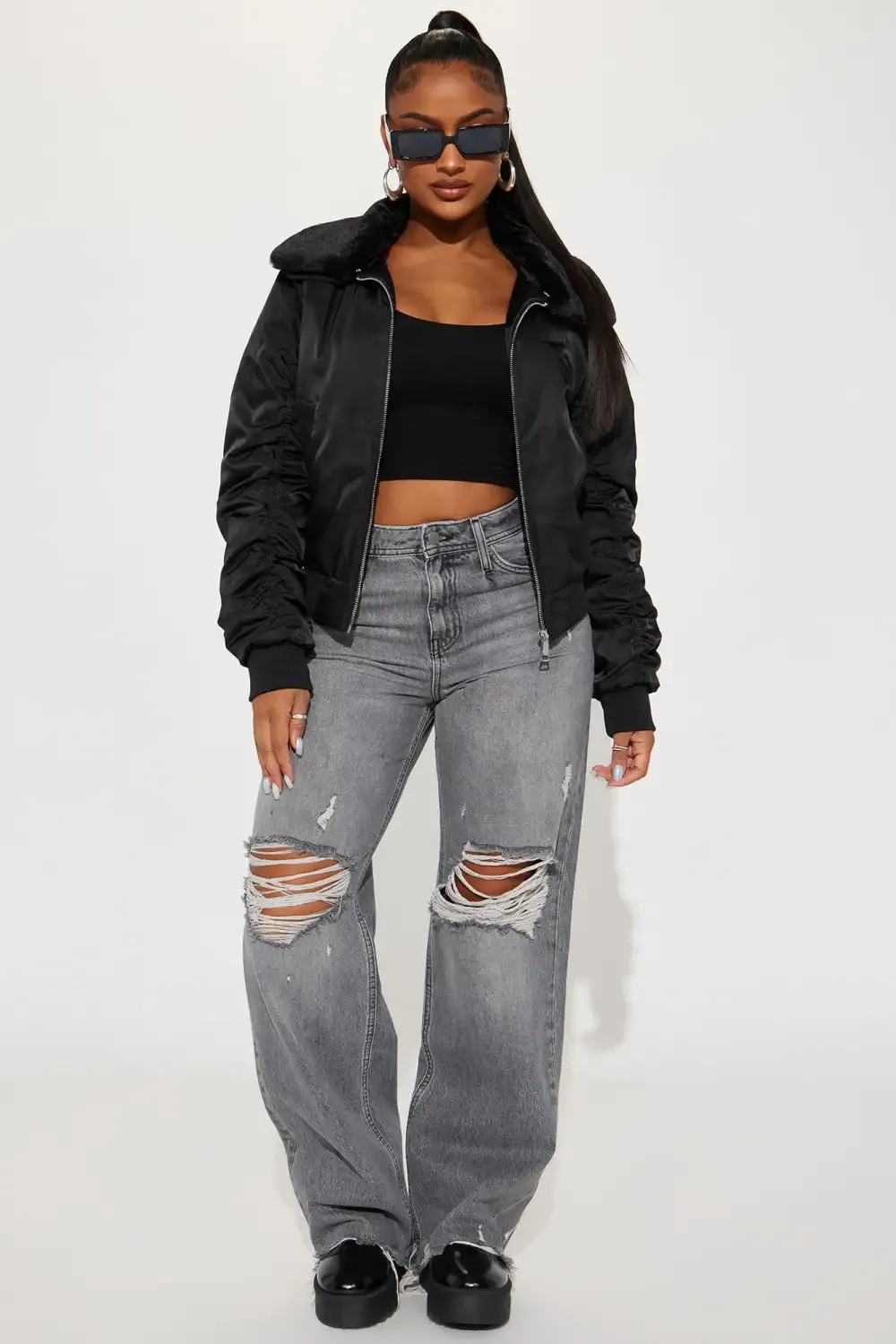 Let It Go Bomber Jacket - Black