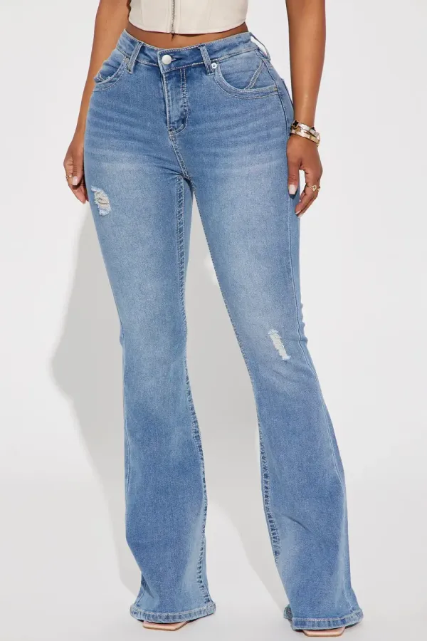 Wish On A Star Embellished Stretch Flare Jean - Light Wash
